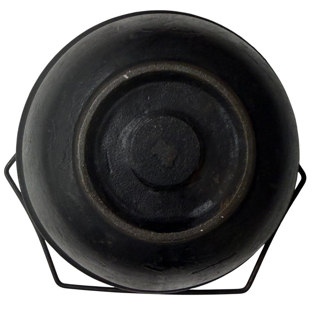 Vintage Cast Iron Cauldron Pot Wire Bail Handle Rustic Hearth Decor 6.5"